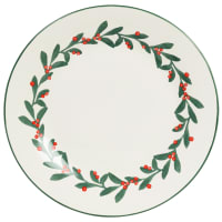 Assiette plate en porcelaine blanche motifs verts et rouges-Suzanne