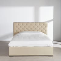 Châlit Chesterfield Lit Capitonné Beige Velours Lit 140x200cm Vintage Lit