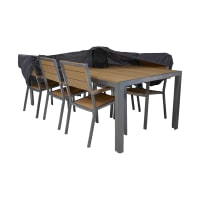 Cov'Up Housse Protection Table Jardin Ronde Ø160 X 60 Cm – Imperméable Gris Avec Système Pop'up Anti-Stagnation 8 Places
