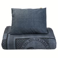 Coperta Kantha In Cotone Stampa Indaco - Trapuntata A Mano - 274x274 Cm - Copriletto Boemia Per Letto King Size