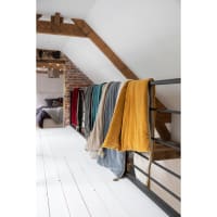 Edredon Décoratif Bleu Marine Enjoy Home Panama 90x190cm Avec Pompons Jute - 100% Coton OEKO-TEX