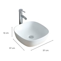 Vasque à poser Carrée en Céramique Blanche Mat Effet Marbre - 38x38x13