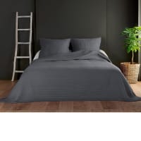 Couvre-Lit 180x260cm Motif Chevrons - 85% Coton 15% Polyester - Gris - Toutes Saisons