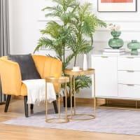 Lot De 2 Tables Basses Gigognes Rondes - Effet Marbre Gris/Blanc - Ø70cm Et Ø44.5cm - Pour Petit Salon