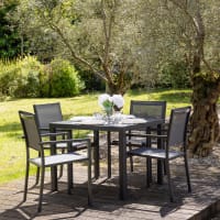 Set Tavolo Giardino Allungabile Rettangolare 150/210 X 90 Con 8 Poltrone In Alluminio Tortora Per Esterno 83018010