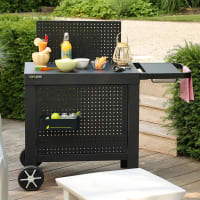 Desserte AVEIRO Noire Pour Plancha – Table Extérieure Acier, 97x65 Cm, Roulettes, FSC