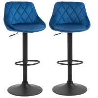 Set Di 2 Sgabelli Da Bar Girevoli In Velluto Nero, Regolabili Da 55 A 83 Cm, Base Cromata, Con Schienale