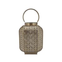 Rebecca Mobili Set 2 Lanterne da Giardino Porta Candele in Legno Metallo Vetro Marrone Chiaro