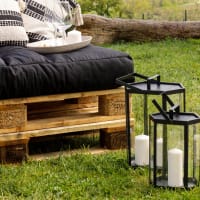 Lanterne De Jardin Luxe XXL En Acier Inoxydable Et Verre - Hauteur 54cm - Couleur Noir