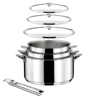 Batería de cocina 7 piezas : 3 cacerolas, 3 tapas y 1 mango extraíble-Eclipse