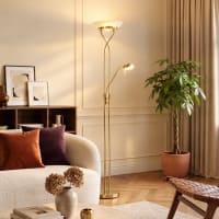 Qazqa Diva – Lampadaire LED Dimmable Avec Lampe Lecture – Doré Laiton – 180 Cm – Lumière Chaleureuse Moderne