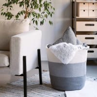 Cesto Portabiancheria Bianco Intrecciato Con Coperchio, Rotondo, Cesto Portabian 7445026992947
