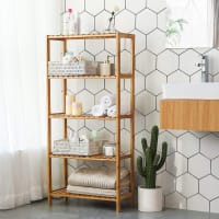 Tavolino Rotondo In Bambù Naturale Con Ripiano Inferiore - Diametro 45,7 Cm, Altezza 50,8 Cm - Stile Moderno