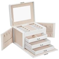 Portagioie 6 Livelli Bianco Con Specchio | Organizer Gioielli Con Cassetti | 30x19x25 Cm | MDF E Velluto