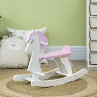 VidaXL Caballito Balancín Unicornio De Peluche – Mecedora Infantil En Blanco Y Rosa, Estructura Metálica Y Base De Madera, Desde 24 Meses