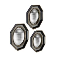 Lot De 3 Miroirs Convexes Hexagonaux - Résine, Diamètres 17, 19 Et 22 Cm, Style Cabinet De Curiosités
