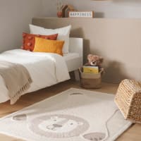 Tapis Rond Pour Chambre D'enfant Motif Carte Du Monde - Diamètre 120 Cm - Crème - Facile D'entretien, Résistant