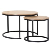 Set de 2 tables basses rondes décor bois et bois de sapin ø40cm et ø60cm clara Sweeek | La Redoute