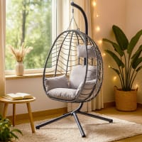Poltrona Sospesa A Goccia FARNEED Per Giardino E Balcone – Bianca Con Cuscino, Modello 217