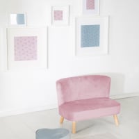 Roba Lil Sofa Canapé Enfant 2 Places Velours Rose - Fauteuil Rétro Scandinave Pour Filles