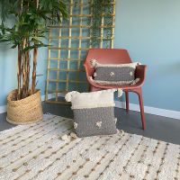 2 Federe Decorative In Lino E Cotone, Beige, 45x45 Cm, Con Pompon E Cerniera Invisibile - 6