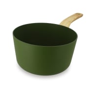 Casserole Ector Ogo Living 16 Cm - Revêtement Céramique Antiadhésif Kaki, Manche En Bois Chêne - Compatible Induction - Design Scandinave Coloré - 2