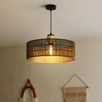Suspension en métal perforé noir intérieur doré Chuden | Maisons du Monde