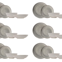 Service de table élégant 24 pièces, 100 % porcelaine, blanc/bleu/doré