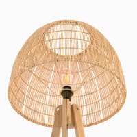 Lampada da terra Baval, lampada da terra in metallo/legno/tessuto in nichel-antique/naturale/beige/bianco, con paralume regolabile, interruttore a pedale, ripiani, 164 cm, 1x E27, senza lampadina/e