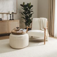 Pouf-Coffre Matelassé Blanc Floki Ø37 Cm – Rangement & Déco Pratique Pour Salon Chambre