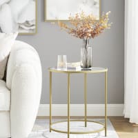 Table D'appoint, Table De Salon En Verre Trempé Et Métal Coloris Noir Diametre 50 X Hauteur 50 Cm
