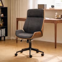 CLP Sedia Da Ufficio Plover In Ecopelle, Colore Noce/Crema, Regolabile In Altezza 44-56 Cm, Girevole, Struttura In Legno Curvato E Metallo, 120 Kg