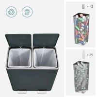 Poubelle De Tri Sélectif Design 2x30L - Couvercle Inclus - Acier & Plastique