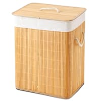 Grand Panier à Linge 90L En Rotin Synthétique Aspect Bois, 46x33x60 Cm, Avec Sac Amovible