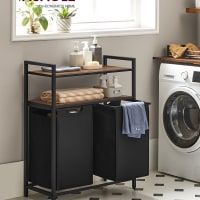 Panier à Linge 2 Compartiments Avec Étagère - Sacs Imperméables Et Structure Métal