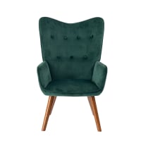 Fauteuil à bascule Scandinave velours vert pieds en bois clair EPPING SMALL VELVET GREEN