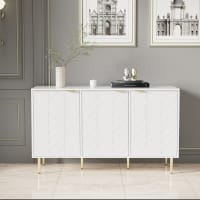 Buffet 4 Portes Moderne Noir Et Doré - 152x40x75 Cm, MDF, Anti-basculement (Meuble Rangement Salon/Cuisine)