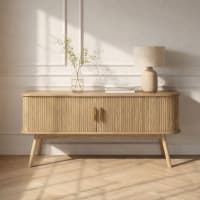 Mobile TV 2 Ante Scorrevoli Ernest – L119 X P39 X H55 Cm – Effetto Rovere Con Maniglie In Legno - 5