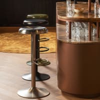 Sgabello bar legno chiaro con schienale h 80 cm seduta similpelle rosso