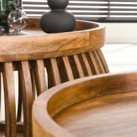 fevarbord Lot de 2 tables basses rondes en bois et métal - Petite table pour salon - 40 x 40 cm - 60 x 40 cm - Naturel fevarbord Lot de 2 tables basses rondes en bois et métal - Petite table pour salon - 40 x 40 cm - 60 x 40 cm - Naturel
