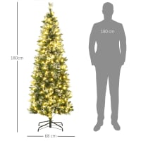 GYMAX Albero Di Natale Innevato 180 Cm Con 240 Luci LED Colorate E 8 Modalità: Realistico, Folto E Facile Da Montare. Include Pigne E Base Metallica Pieghevole.