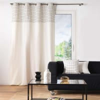 Rideau à Oeillets Letiko 140x240 Cm - Coton Blanc Imprimé - Stylé Et Facile à Installer