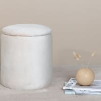 Lot De 2 Poufs Tabourets HOMCOM Velours Côtelé Crème - Repose-Pieds Avec Rangement 40cm Et 30cm