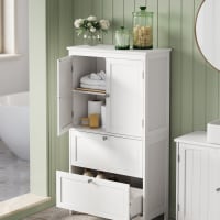 Armoire Bambou VIAGDO 170cm - Rangement Salle De Bain Avec 4 Étages