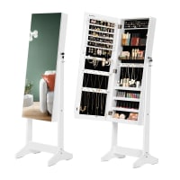 Gurexl Armadio Porta Gioielli Con Specchio LED E Rotazione 360° – Bianco, 160x54x54 Cm, Con Serratura E Scomparti Multipli