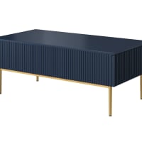 Mesa de centro con 2 cajones y pie de metal azul dorado 120x60 cm