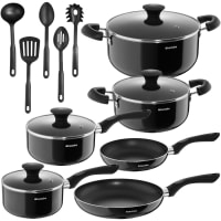 Juego de ollas compuesto por 15 piezas y 5 utensilios de cocina, negro-Varese