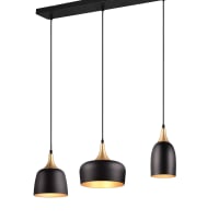 Lampada a sospensione lampada a sospensione effetto legno lampada da tavolo da pranzo 6 fiamme soggiorno, vetro fumé metallo nero, 6x E27, LxH 140x120 cm