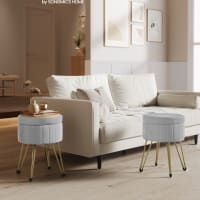 Tabouret Pouf Velours Beige - Pieds Métal Doré - 35x35x45cm - Capacité 110kg - DUHOME