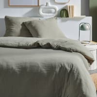 Parure De Lit Gaze De Coton 220x240 Cm – Housse + 2 Taies 63x63 – Sable – Doux & Respirant Toute Saison